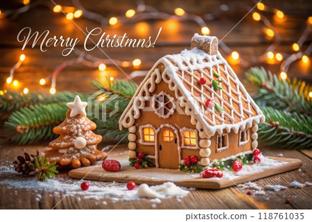 Gingerbread house decorated with colorful candies Gingerbread house decorated with colorful candies 118761035