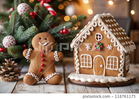 Gingerbread house decorated with colorful candies 118761175