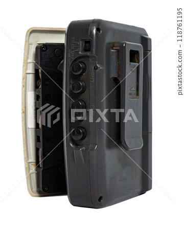 Old silver cassette player. Used. isolated on white background 118761195