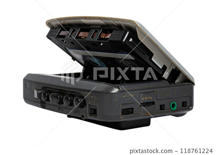 Old silver cassette player. Used. isolated on white background 118761224