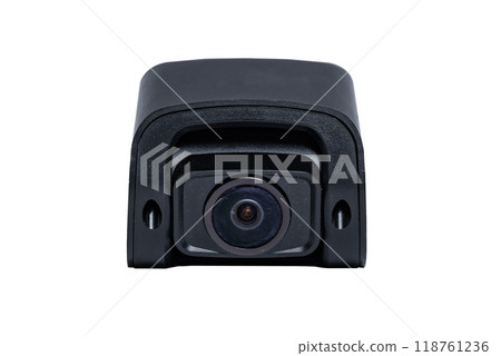 Modern car video camera isolated on white background 118761236
