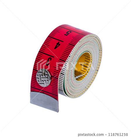 Tailor's tape measure rolled into a roll isolated on a transparent background. Sewing accessories Tailor's tape measure rolled into a roll isolated on a transparent background. Sewing accessories 118761238