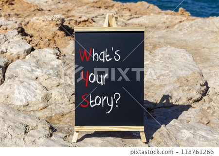 Storytelling and what is your story symbol. Concept words What is your story on beautiful yellow blackboard. Beautiful stone background. Business storytelling what is your story concept. Copy space Storytelling and what is your story symbol. Concept words What is your story on beautiful yellow blackboard. Beautiful stone background. Business storytelling what is your story concept. Copy space 118761266