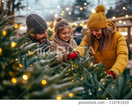 Family Choosing a Christmas Tree Together Family Choosing a Christmas Tree Together 118761620
