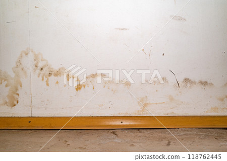 Flooding rainwater or floor heating systems, causing damage, peeling paint and mildew 118762445
