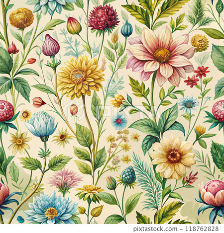 vintage ornament with wildflowers for background. seamless pattern 118762828