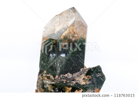 macro Axinite mineral stone on a white background macro Axinite mineral stone on a white background 118763015