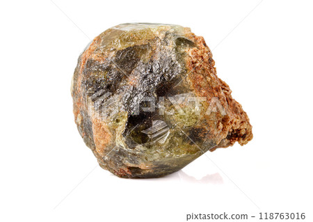 Macro stone Grossular mineral on white background Macro stone Grossular mineral on white background 118763016