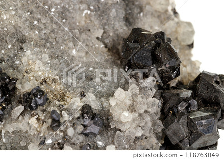 Macro stone mineral Galena on white background Macro stone mineral Galena on white background 118763049
