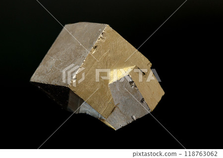 macro mineral pyrite stone on a black background 118763062