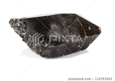 Macro mineral stone morros smoky quartz, morion rauchtopaz on a white background Macro mineral stone morros smoky quartz, morion rauchtopaz on a white background 118763083