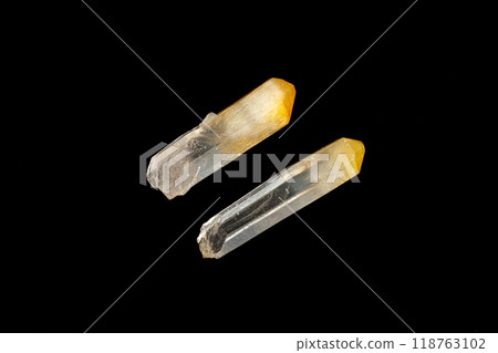 macro mineral quartz stone with halloysite, mango quartz on a black background 118763102