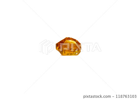 Macro yellow diamond mineral stone on white background 118763103