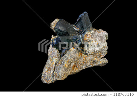 Macro mineral stone Vivianite on a gray background Macro mineral stone Vivianite on a gray background 118763110