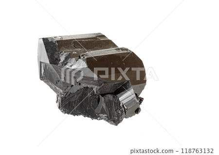 Macro stone black mineral tourmaline Scherl on white background Macro stone black mineral tourmaline Scherl on white background 118763132