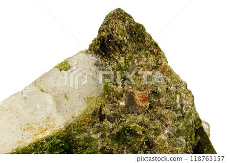 Macro stone mineral Datolite on a white background 118763157
