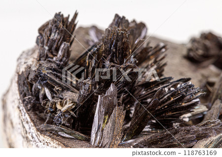 Macro stone Vivianite mineral on white background Macro stone Vivianite mineral on white background 118763169