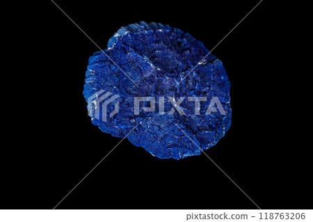 Macro mineral stone Azurite in siltstone against black background 118763206