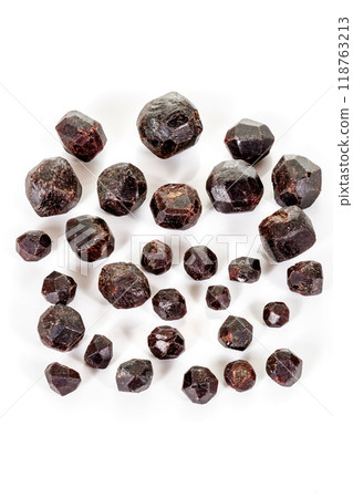 macro mineral stone Garnet, on a white background macro mineral stone Garnet, on a white background 118763213