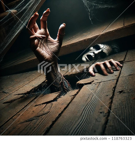 Hands climbing up from under the floor 118763323