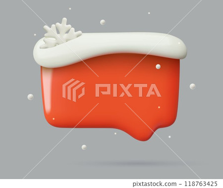 Red speech bubble 3d vector with snow and snowflake winter holiday empty chat box for a message 118763425
