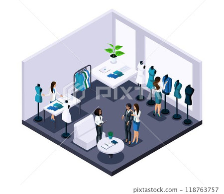 High-quality isometric. Individual tailoring. Clothing sample Room and Figure fitting 118763757