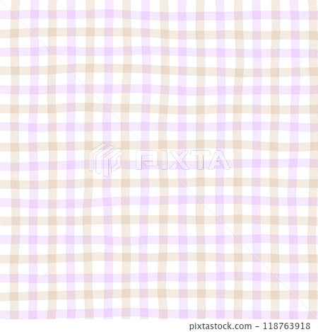 Purple Beige Gingham Check Hand Drawn Pattern Background Overlay 118763918