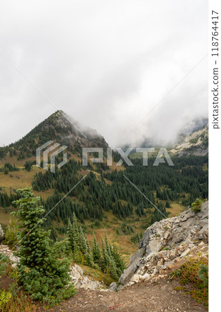 Stunning views of the lush Burroughs Mountains along Sunrise Rim Trail. 118764417