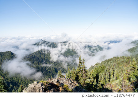Beautiful views overlooking lush Mt. Rainier National Park from Tolmie Peak. Beautiful views overlooking lush Mt. Rainier National Park from Tolmie Peak. 118764477