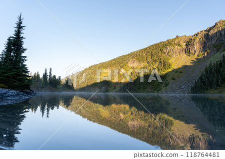 Beautiful views overlooking lush Mt. Rainier National Park from Tolmie Peak. 118764481