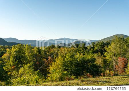 A beautiful view of mountains in White Mountain National Forest. A beautiful view of mountains in White Mountain National Forest. 118764563