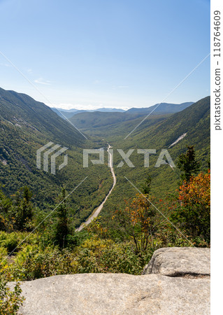 A beautiful view of mountains in White Mountain National Forest. A beautiful view of mountains in White Mountain National Forest. 118764609