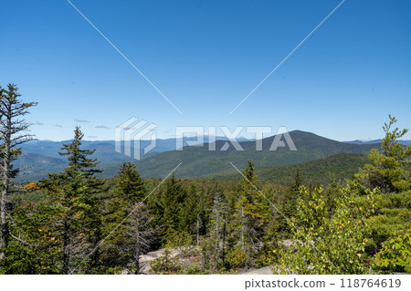 A beautiful view of mountains in White Mountain National Forest. A beautiful view of mountains in White Mountain National Forest. 118764619