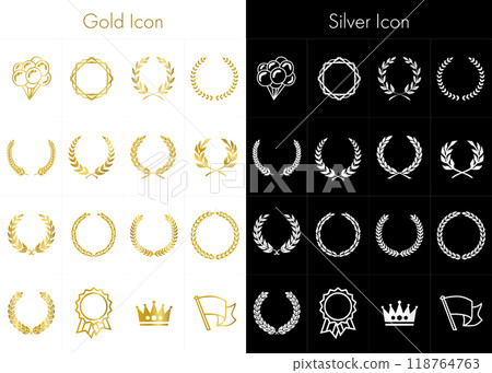 月桂樹、獎項圖標、符號、獎項和認可圖標集 01 月桂樹、獎項圖標、符號、獎項和認可圖標集 01 118764763