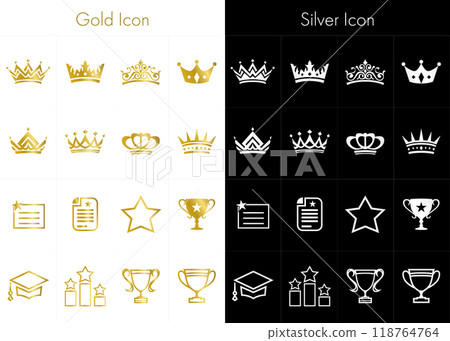 皇冠、獎項圖標、符號、獎項和認可圖標集 02 118764764