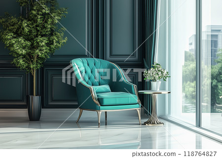 Elegant Teal Armchair in Luxurious Interior 118764827
