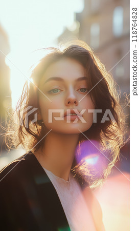 Sun-Kissed Portrait of a Woman in Soft Light 118764828
