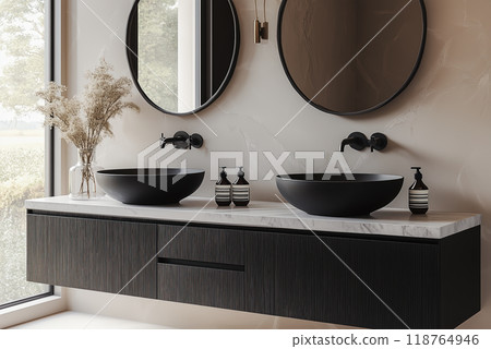 Luxury Bathroom Interior with Modern Double Sinks 118764946