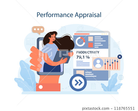 Human resources manager competency. Personnel management specialist. HR manager appraise employees performance and productivity. Flat vector illustration 118765551