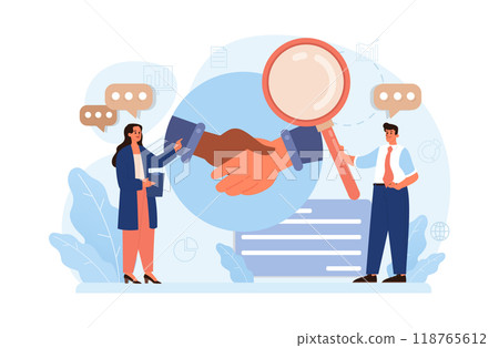Company credibility. Brand reputation based on customer loyalty and trust. Corporate public relations strategy. Security of data. Flat vector illustration Company credibility. Brand reputation based on customer loyalty and trust. Corporate public relations strategy. Security of data. Flat vector illustration 118765612