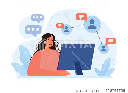 Condemnation. Public censure or judgement. Upset victim being bullyed and shamed by others. Flat vector illustration 118765766