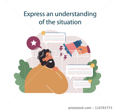 Express an understanding to deal with judgement at work. Employee dealing with pressure from manager, learning how to take constructive criticism. Flat vector illustration Express an understanding to deal with judgement at work. Employee dealing with pressure from manager, learning how to take constructive criticism. Flat vector illustration 118765773