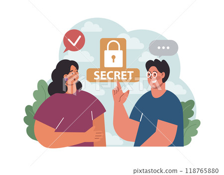 Trust concept. Close friends sharing secret with each other. Friendship support and reliability. Trustworthy relationships. Flat vector illustration 118765880
