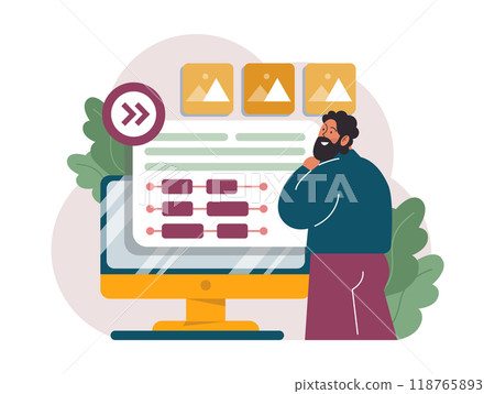 Marketing campaign. Brand or product advertising with entertaining and engaging content. Character developing and following a content plan in social media and website. Flat vector illustration Marketing campaign. Brand or product advertising with entertaining and engaging content. Character developing and following a content plan in social media and website. Flat vector illustration 118765893