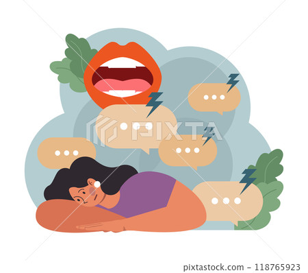Condemnation. Public censure or judgement. Upset victim being bullyed and shamed by others. Flat vector illustration 118765923