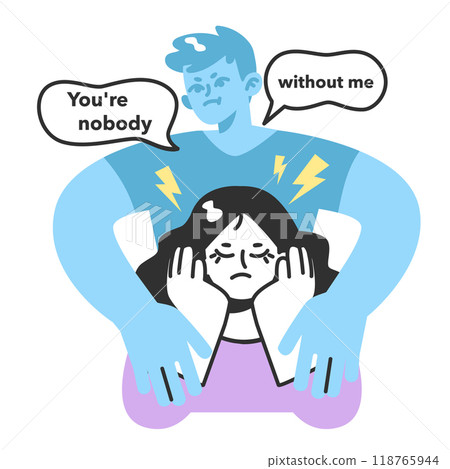 Gaslighting concept. Psychological manipulation method, and cognitive dissonance creation. Emotional abuse and control in a relationships. Flat vector illustration Gaslighting concept. Psychological manipulation method, and cognitive dissonance creation. Emotional abuse and control in a relationships. Flat vector illustration 118765944