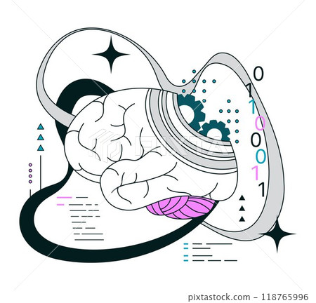 Impact of Artificial intelligence on business. AI-powered analytics and forecasting. Self-learning computing system processing big data. Flat vector illustration Impact of Artificial intelligence on business. AI-powered analytics and forecasting. Self-learning computing system processing big data. Flat vector illustration 118765996