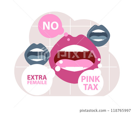 Pink tax concept. Gender based price discrimination. Higher price for products marketed for women. Unequal accounting. Flat vector illustration Pink tax concept. Gender based price discrimination. Higher price for products marketed for women. Unequal accounting. Flat vector illustration 118765997