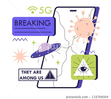 Negative aspect and bad impact of social media. Psychological effect of social networks on people. Conspiracy theories and disinformation. Flow of false ideas. Flat vector illustration Negative aspect and bad impact of social media. Psychological effect of social networks on people. Conspiracy theories and disinformation. Flow of false ideas. Flat vector illustration 118766004