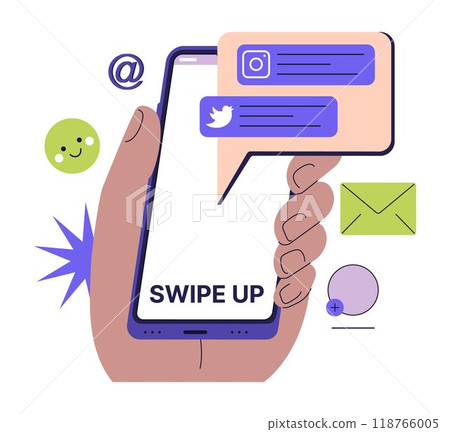 Positive aspects of social networks. Characters learning new information, communicating and sharing important stuff through the internet. Digital promotion and education. Flat vector illustration 118766005